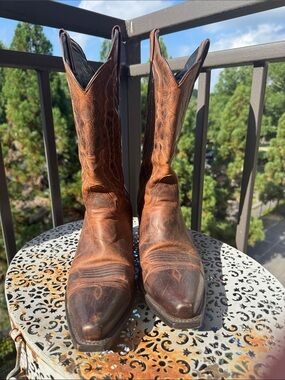 J.B. Dillon Distressed Cognac Leather Western Boots